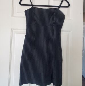 Black Pinstripe Dress With Leg Slit